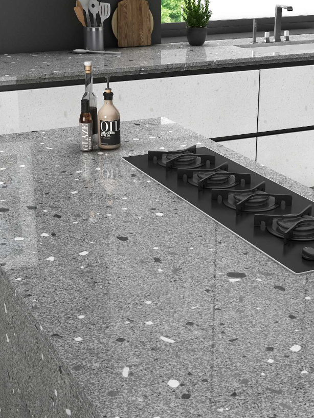 Luxury marble-look kitchen countertop slabs in Chennai