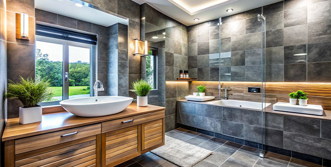 Luxury bathroom wall and floor tiles in Chennai by Advaya Build Mart